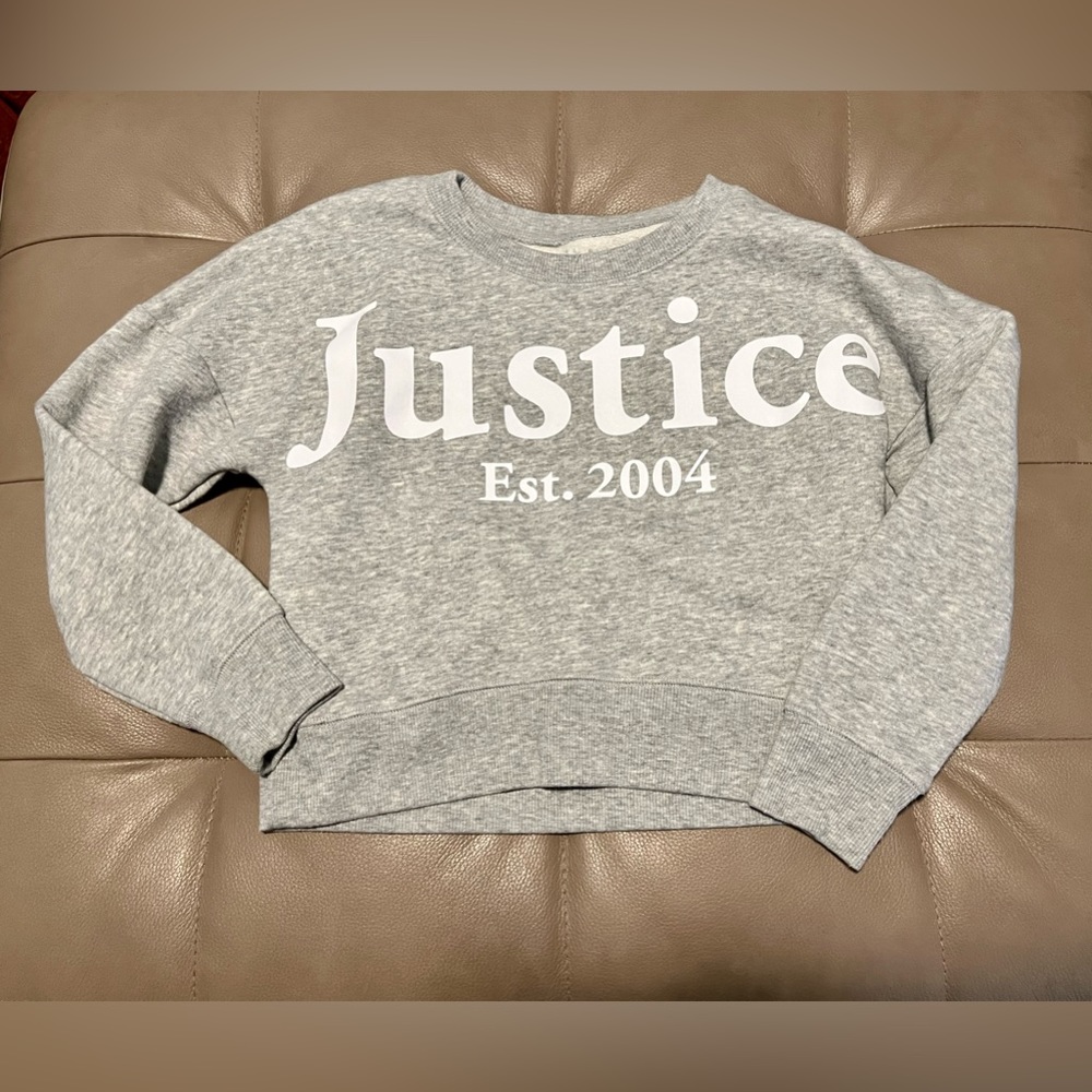 Justice girls 6 grey oversized logo sweatshirt pullover